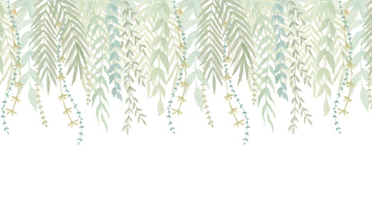Watercolor Foliage Border Mural – green – 300x170 cm