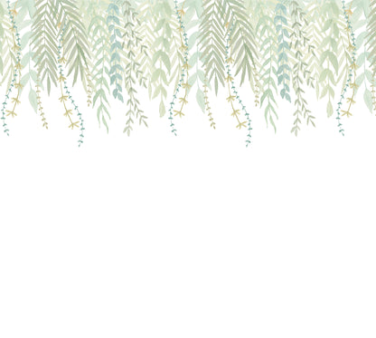 Watercolor Foliage Border Mural – green – 300x270 cm