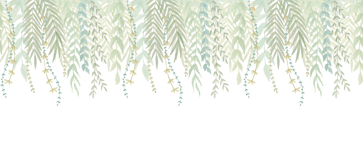 Watercolor Foliage Border Mural – green – 400x170 cm