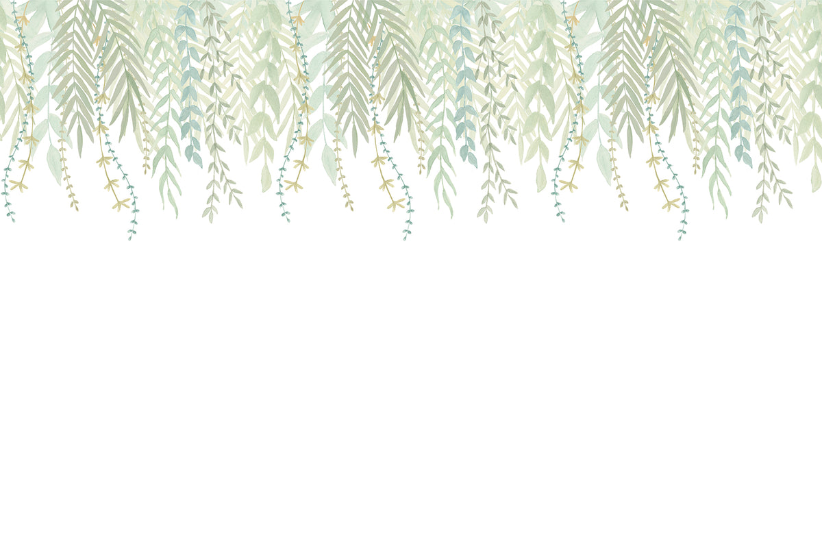 Watercolor Foliage Border Mural – green – 400x270 cm