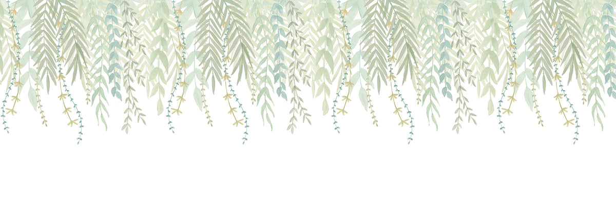 Watercolor Foliage Border Mural – green – 500x170 cm