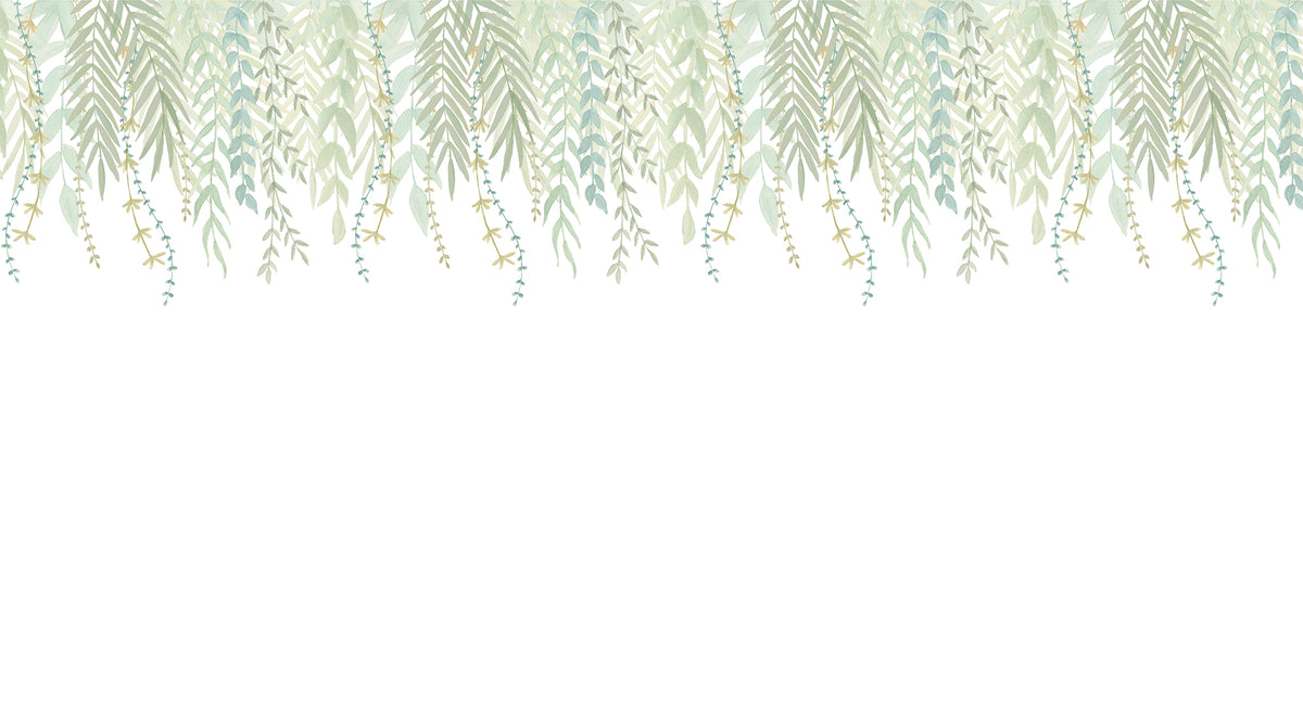 Watercolor Foliage Border Mural – green – 500x270 cm