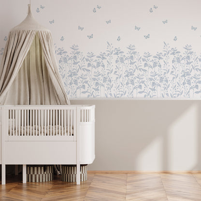 Berries Garden Mural – blue – half wall