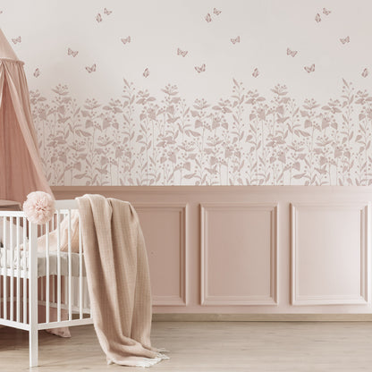 Berries Garden Mural – pink – half wall