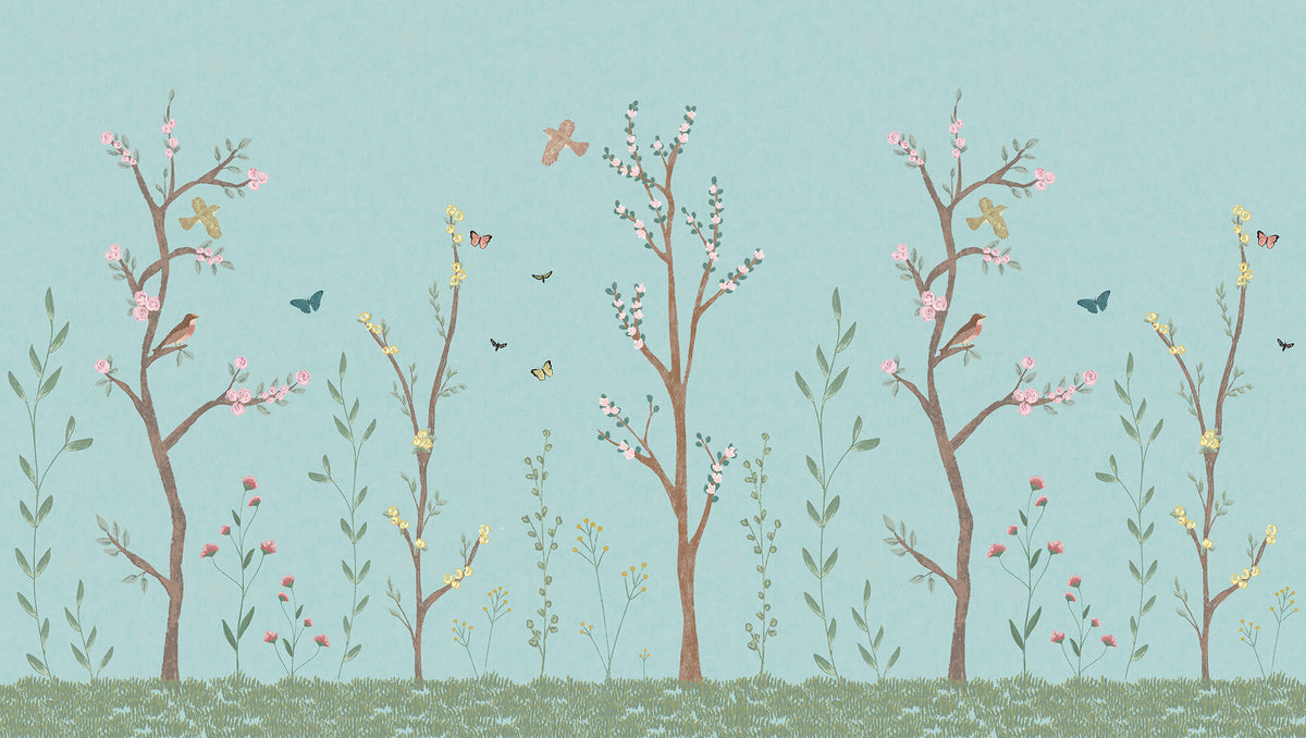 Pastel Chalk Garden Mural – blue – 300x170 cm