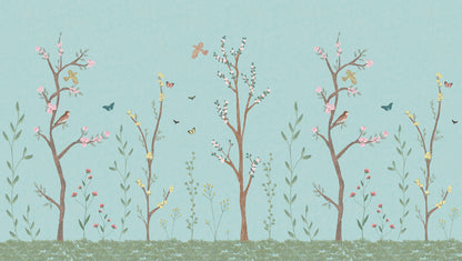 Pastel Chalk Garden Mural – blue – 300x170 cm