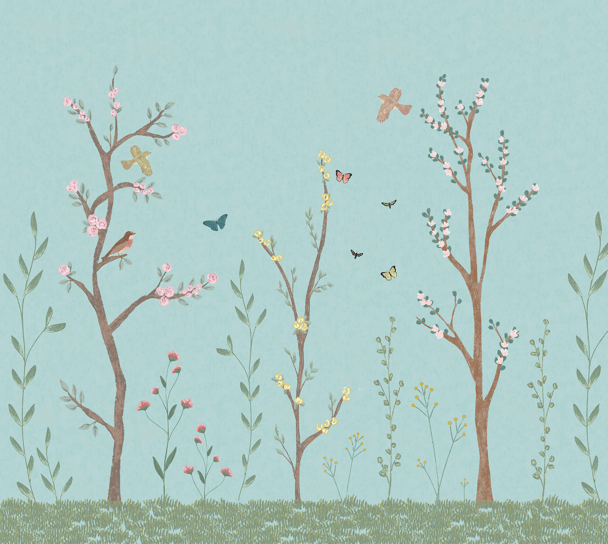 Pastel Chalk Garden Mural – blue – 300x270 cm