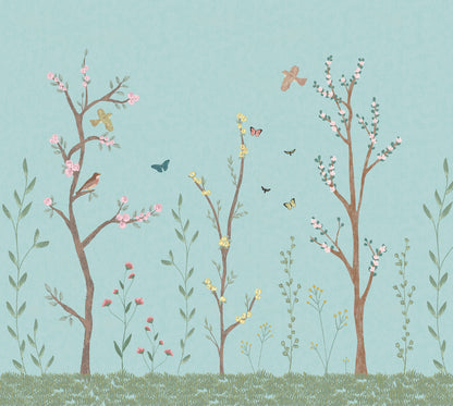 Pastel Chalk Garden Mural – blue – 300x270 cm