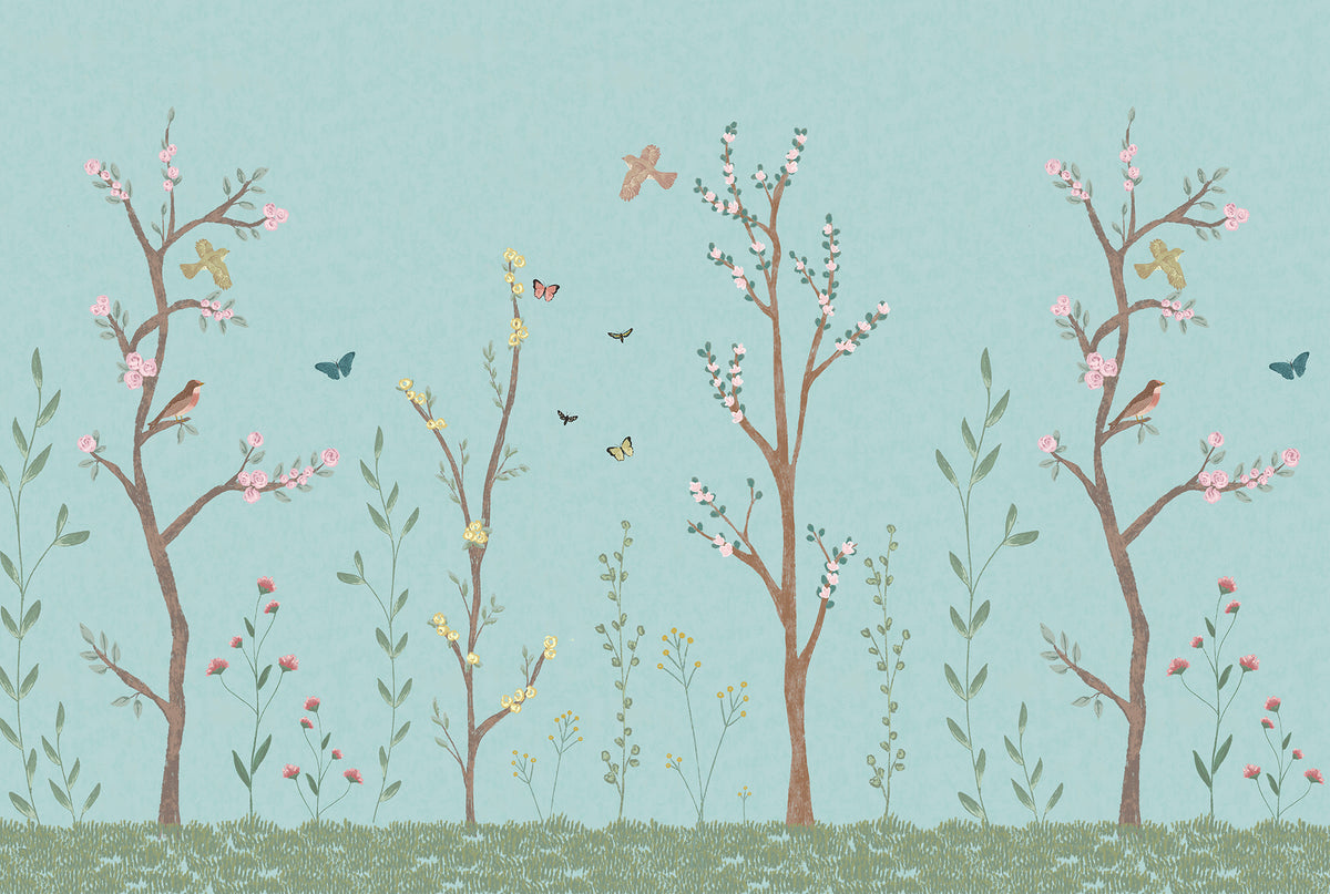 Pastel Chalk Garden Mural – blue – 400x270 cm