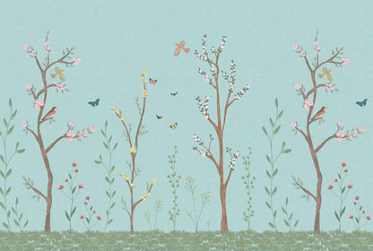 Pastel Chalk Garden Mural – blue – 400x270 cm