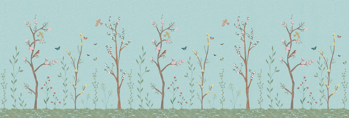 Pastel Chalk Garden Mural – blue – 500x170 cm
