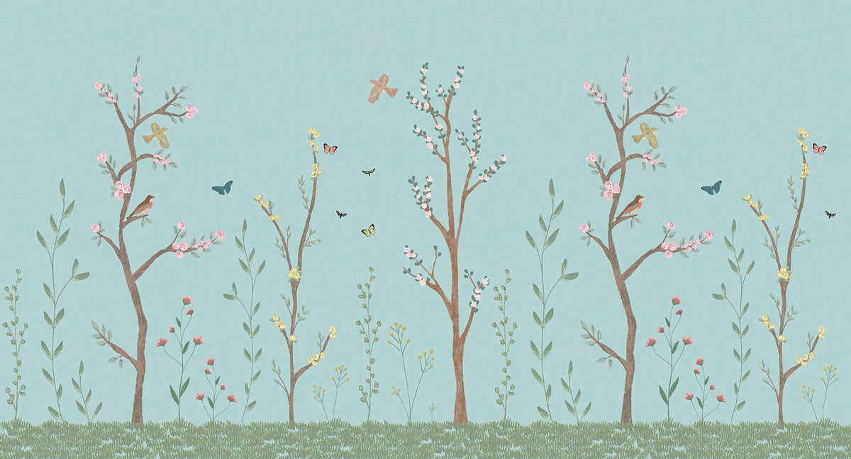 Pastel Chalk Garden Mural – blue – 500x270 cm