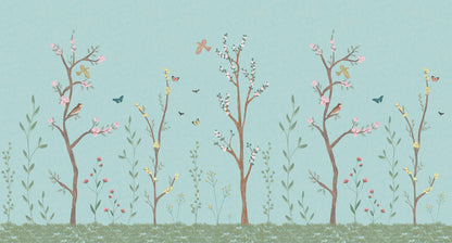 Pastel Chalk Garden Mural – blue – 500x270 cm