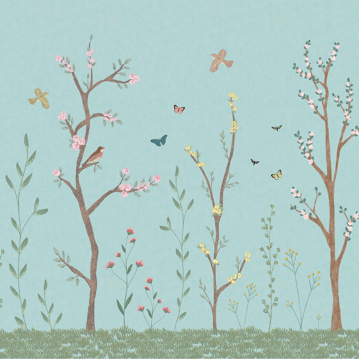 Pastel Chalk Garden Mural – blue