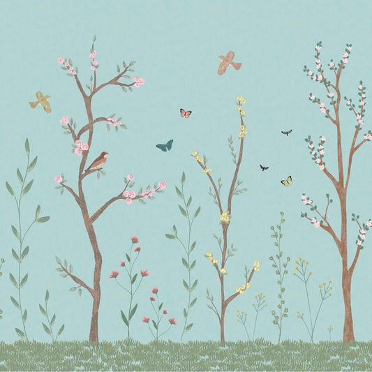 Pastel Chalk Garden Mural – blue