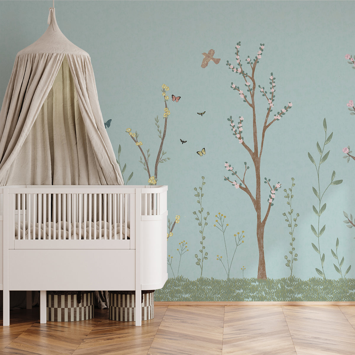Pastel Chalk Garden Mural – blue
