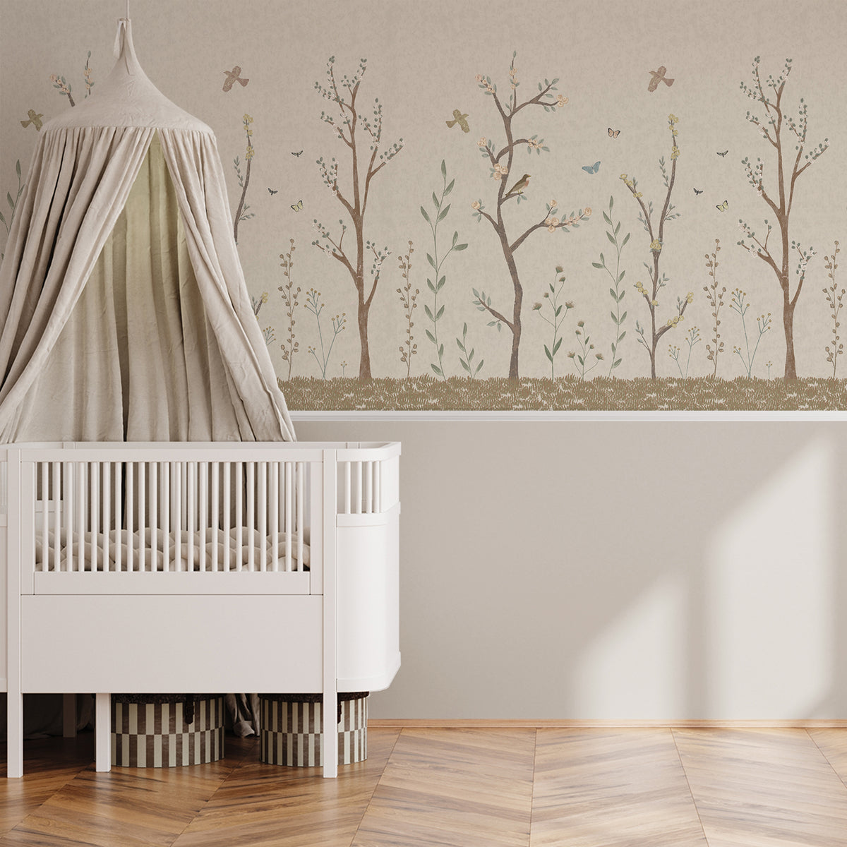 Pastel Chalk Garden Mural – beige – half wall