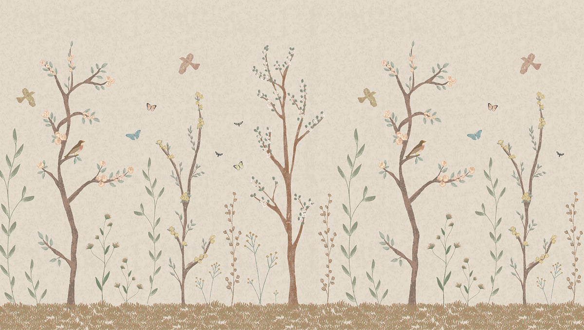Pastel Chalk Garden Mural – beige – 300x170 cm