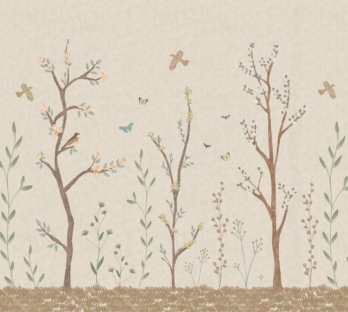 Pastel Chalk Garden Mural – beige – 300x270 cm