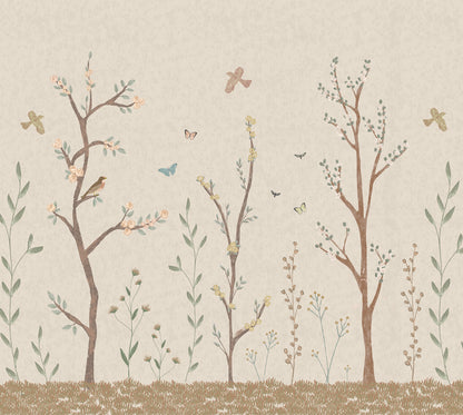 Pastel Chalk Garden Mural – beige – 300x270 cm