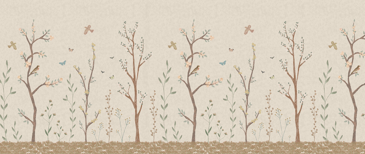 Pastel Chalk Garden Mural – beige – 400x170 cm