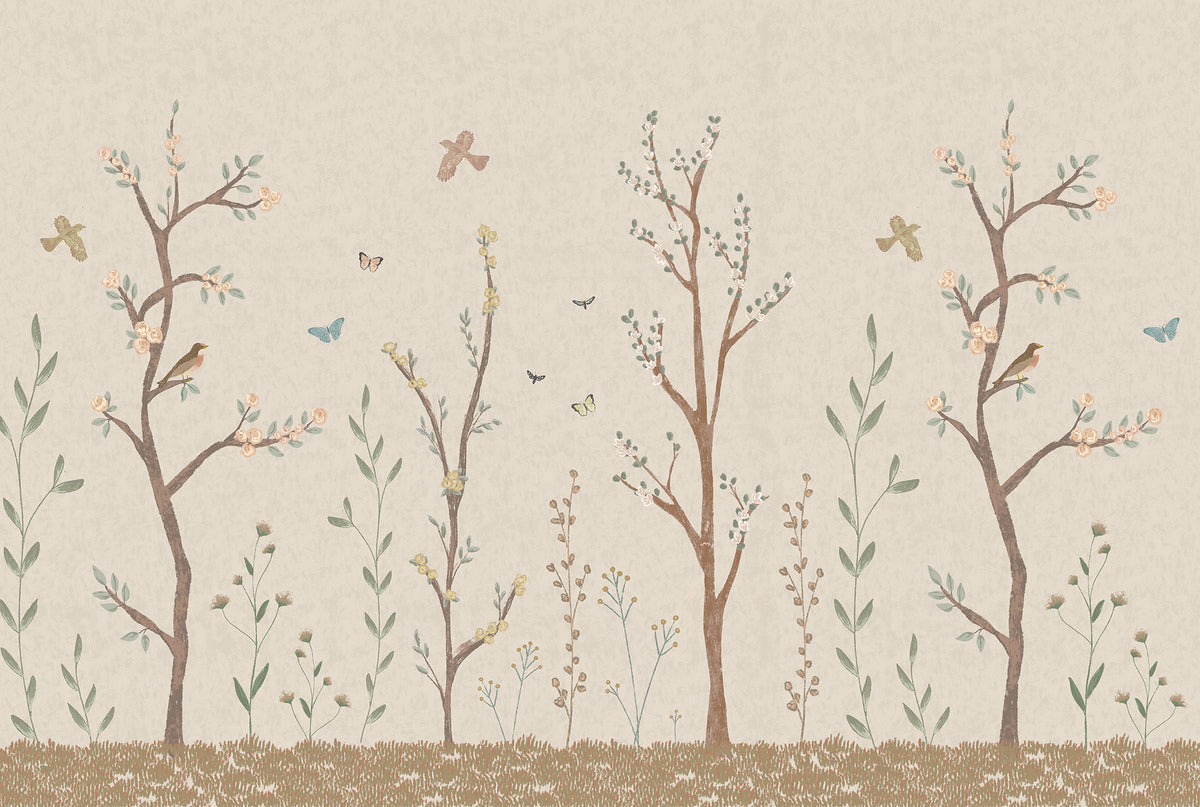 Pastel Chalk Garden Mural – beige – 400x270 cm