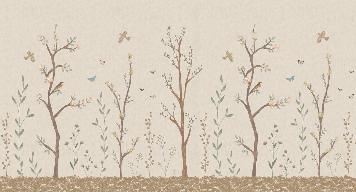 Pastel Chalk Garden Mural – beige – 500x270 cm