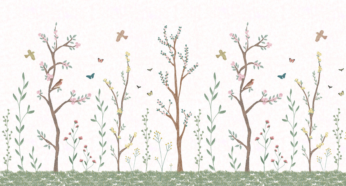 Pastel Chalk Garden Mural – white – 500x270 cm