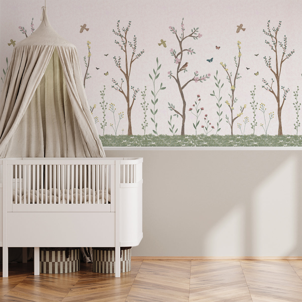Pastel Chalk Garden Mural – white – half wall