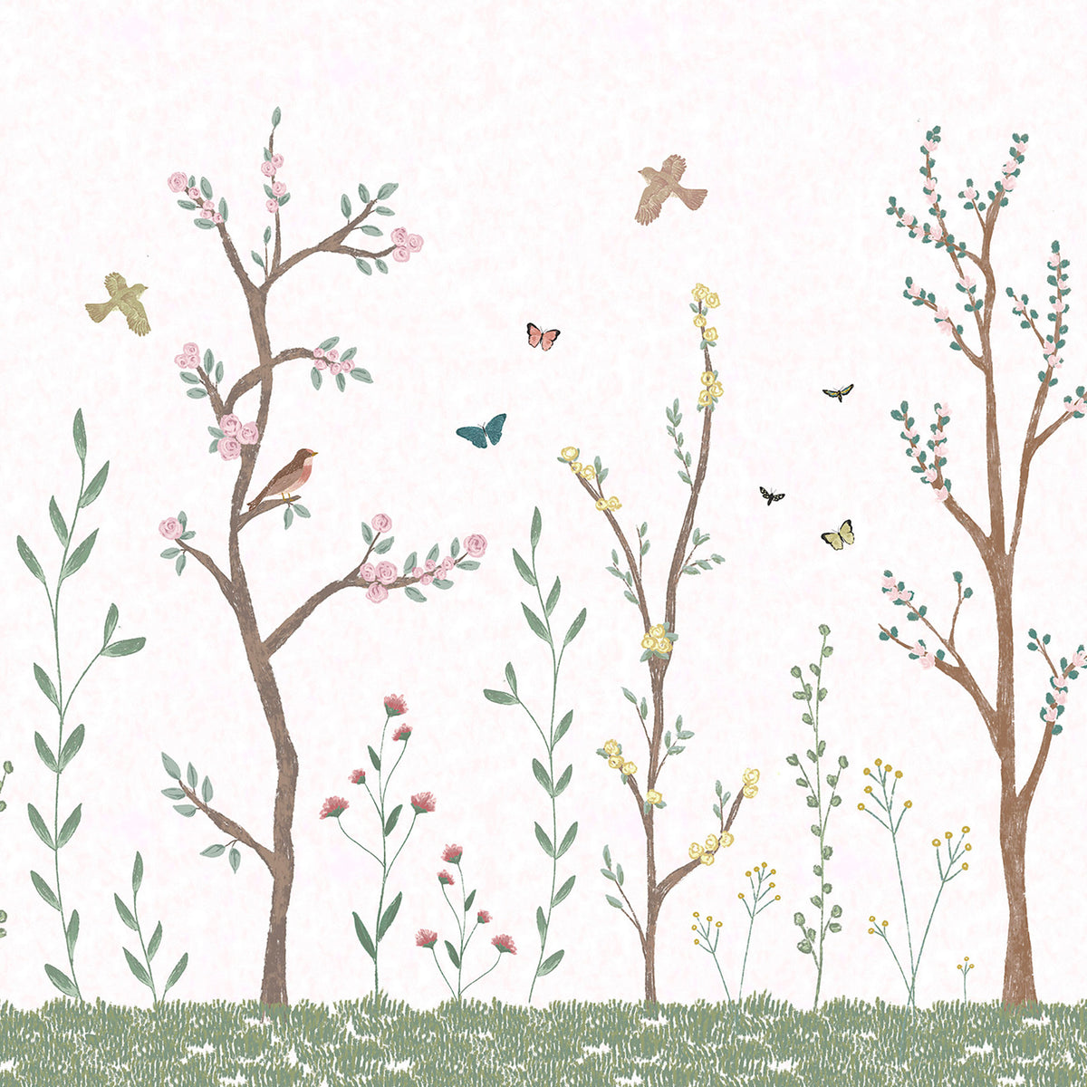Pastel Chalk Garden Mural – white