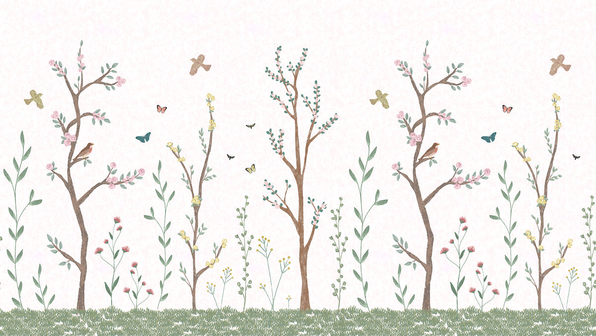 Pastel Chalk Garden Mural – white – 300x170 cm