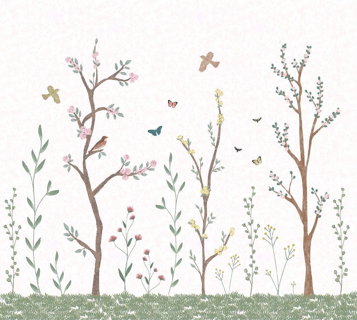 Pastel Chalk Garden Mural – white – 300x270 cm
