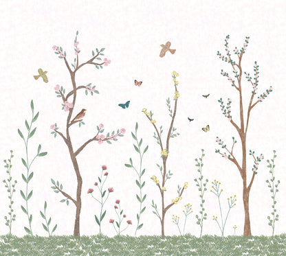 Pastel Chalk Garden Mural – white – 300x270 cm