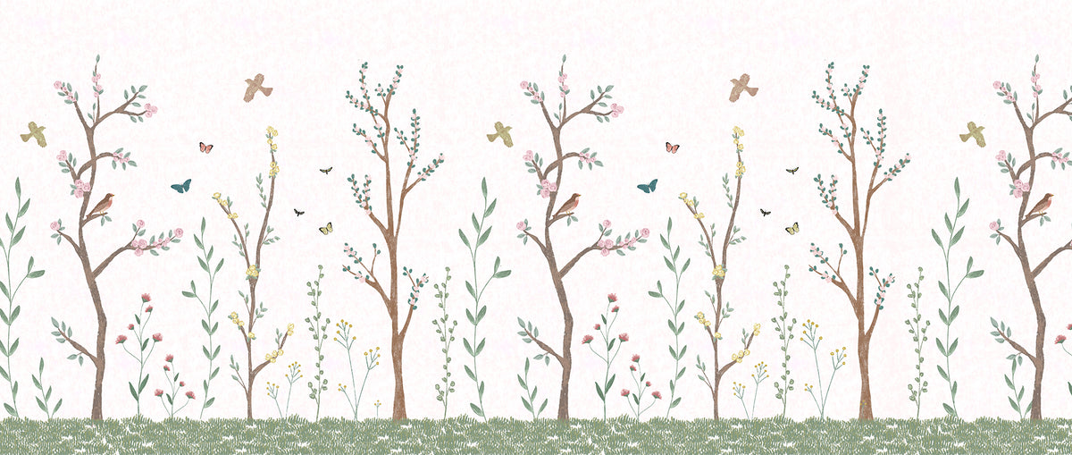 Pastel Chalk Garden Mural – white – 400x170 cm