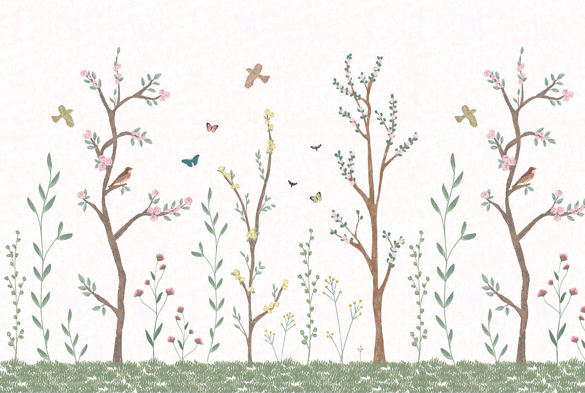 Pastel Chalk Garden Mural – white – 400x270 cm