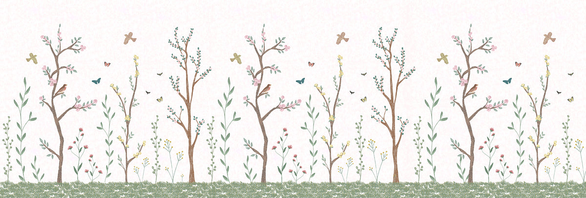 Pastel Chalk Garden Mural – white – 500x170 cm