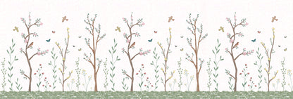 Pastel Chalk Garden Mural – white – 500x170 cm