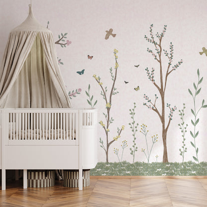 Pastel Chalk Garden Mural – white