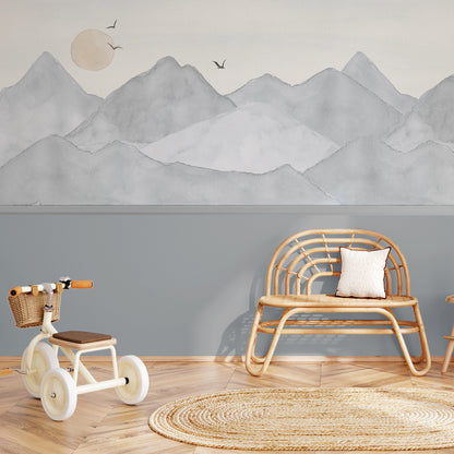 Mountains Mural – blue – half wall