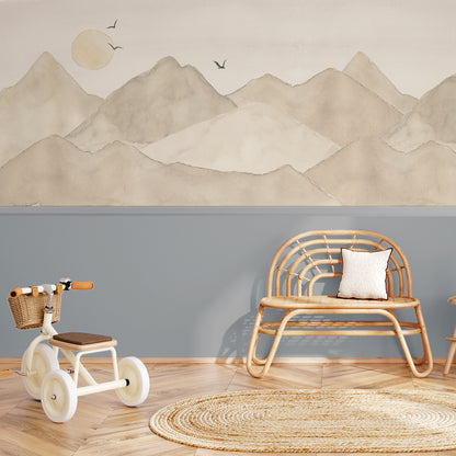 Mountains Mural – beige – half wall