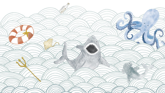 Sea Waves with Animals Mural – colorful – 300x170 cm