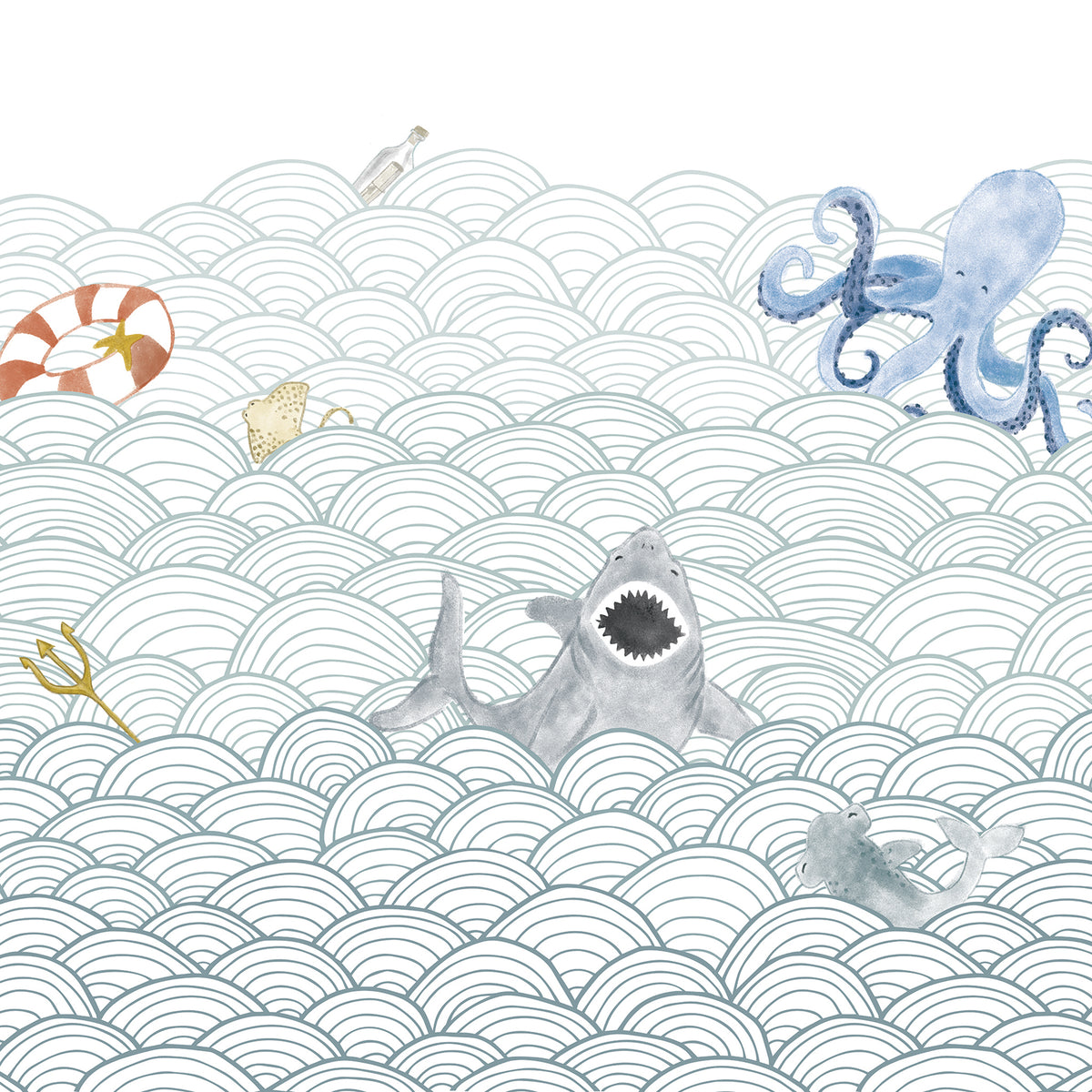 Mural de Parede Ondas do Mar com Bichos