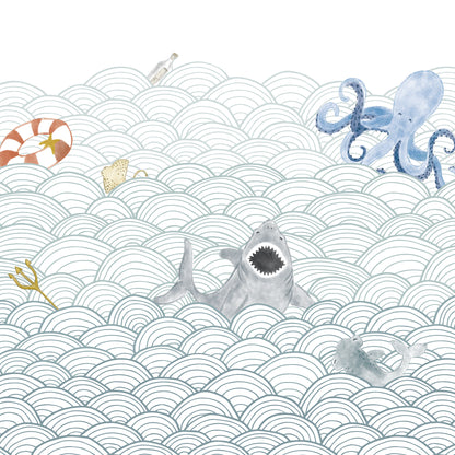 Mural de Parede Ondas do Mar com Bichos