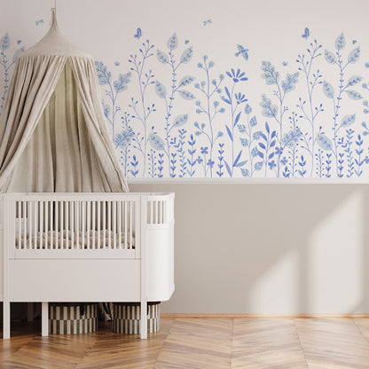Porcelain Garden Mural – blue – half wall