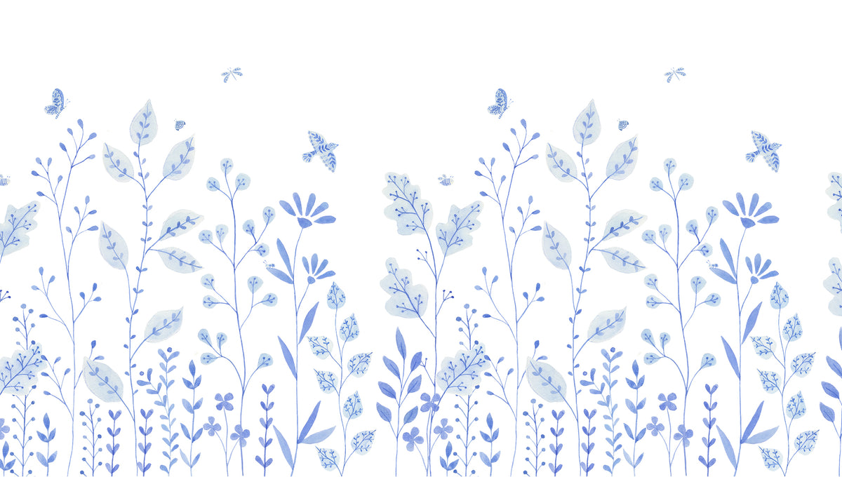 Porcelain Garden Mural – blue – 300x170 cm