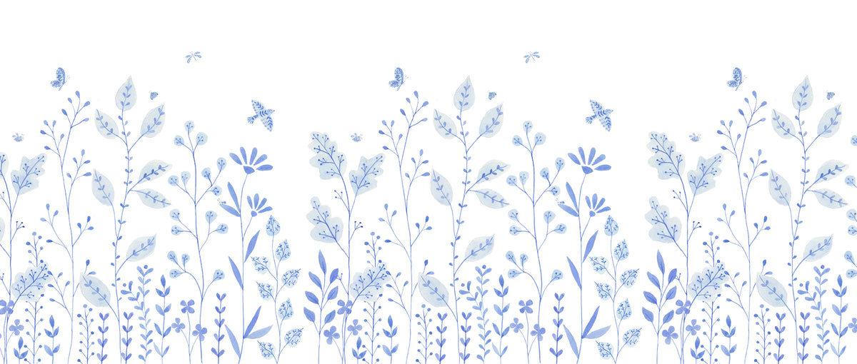 Porcelain Garden Mural – blue – 400x170 cm