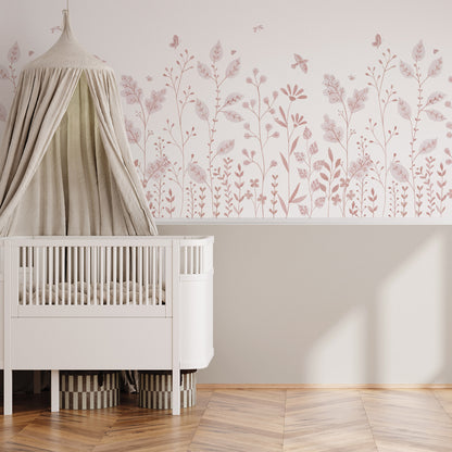 Porcelain Garden Mural – pink – half wall