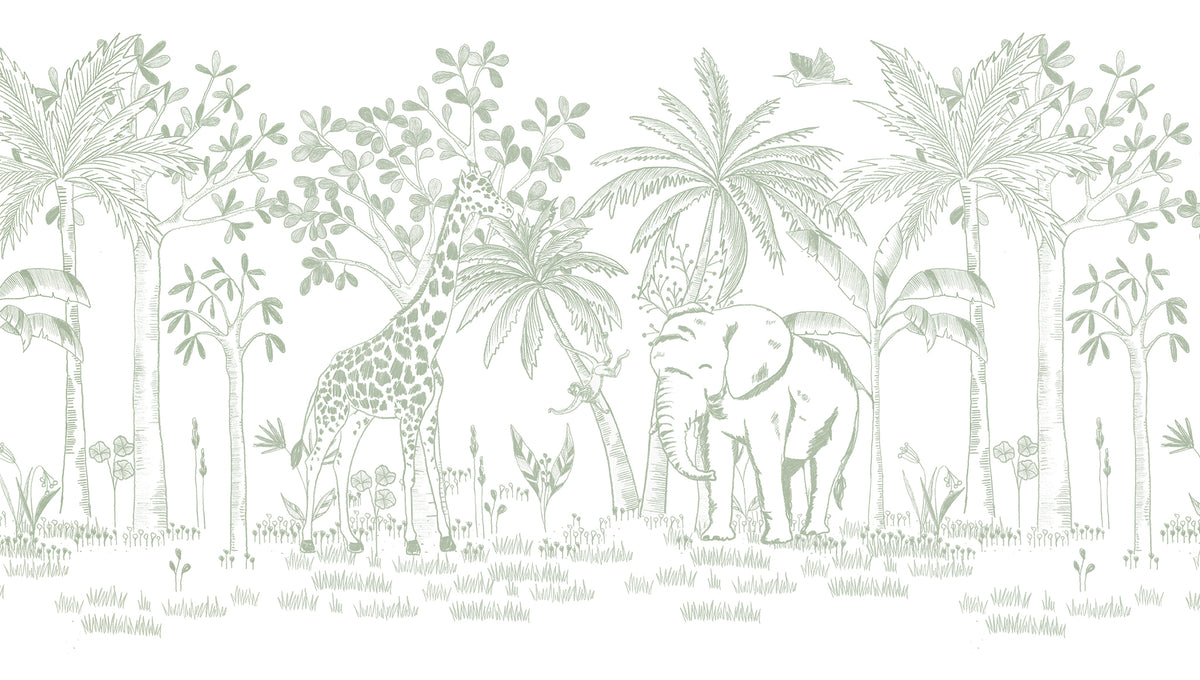 Chalk Savannah Mural – green – 300x170 cm