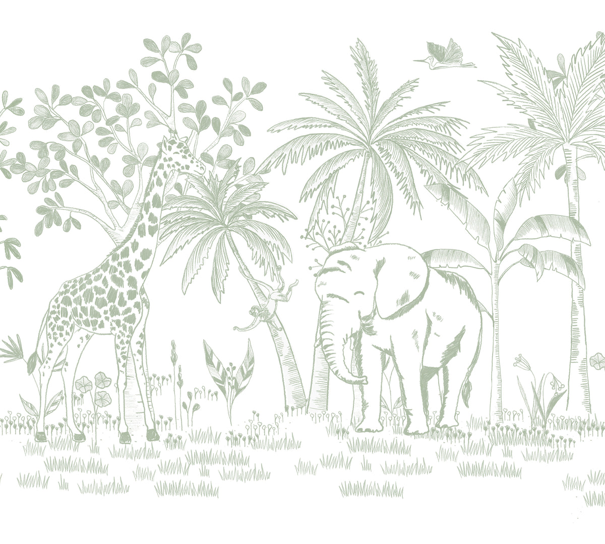 Chalk Savannah Mural – green – 300x270 cm