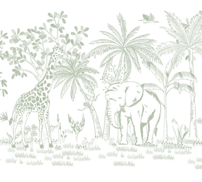 Chalk Savannah Mural – green – 300x270 cm